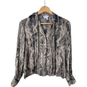 Allison Taylor Petite 100% Silk Snake Print Blouse Small Button Front